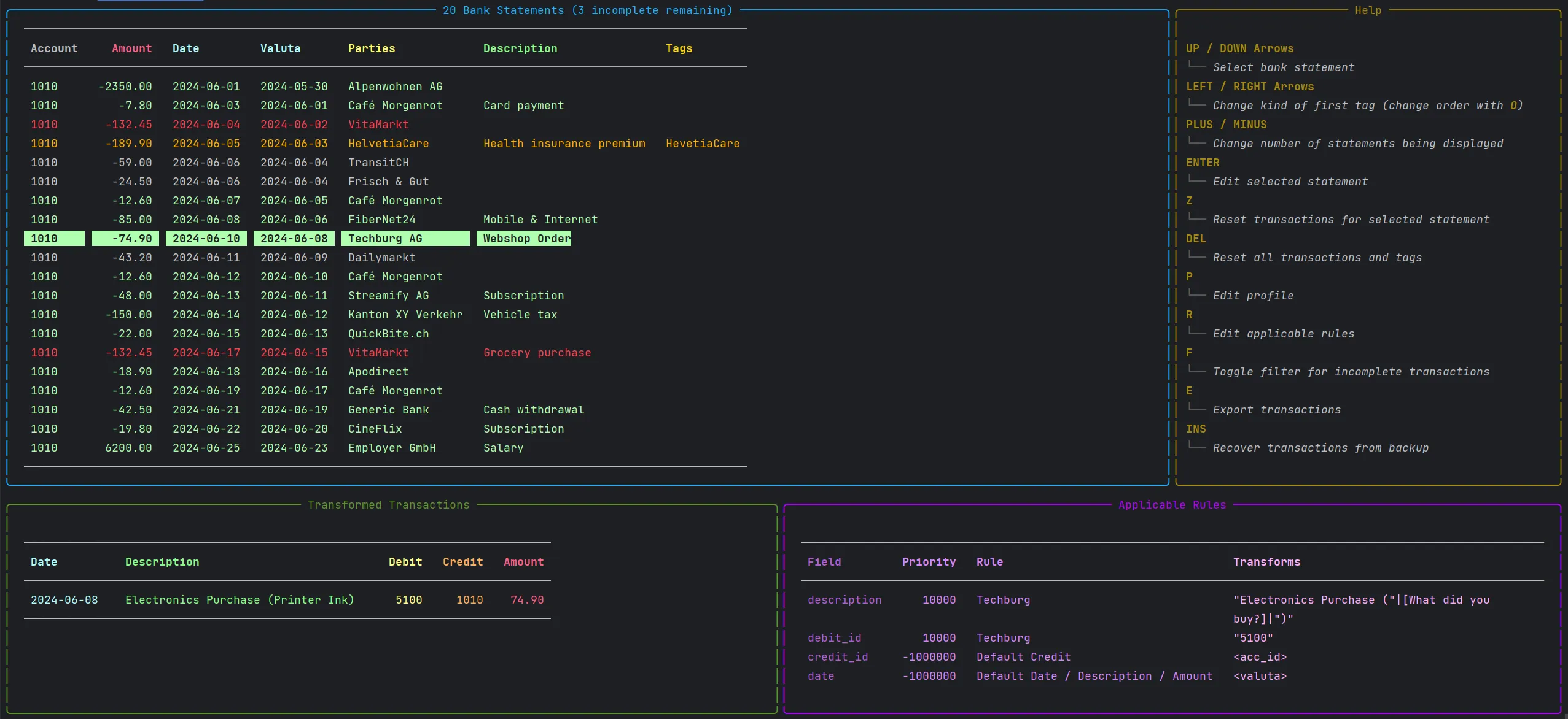 Screenshot of the Adaptive Accountant terminal-based GUI.
